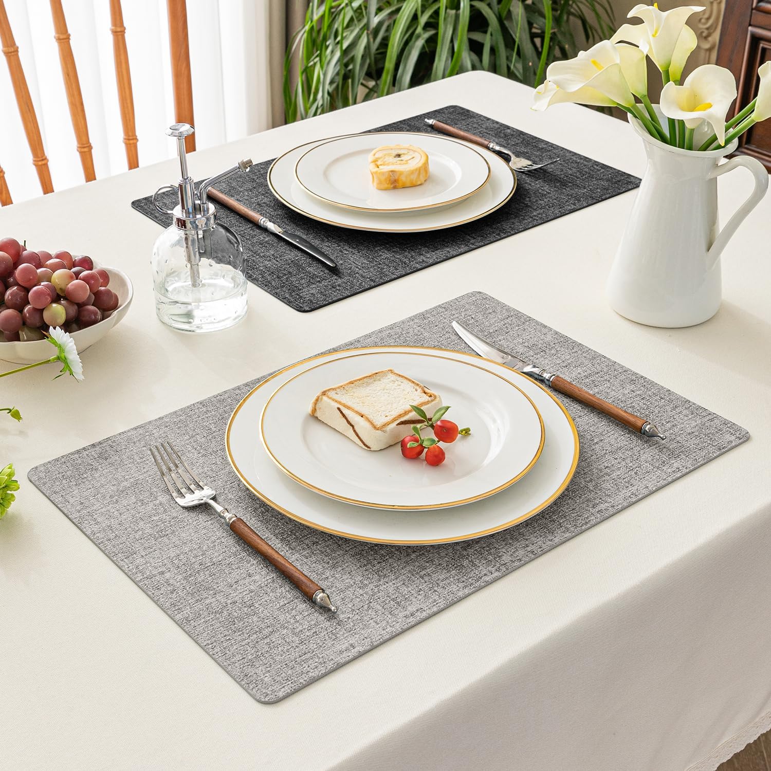 Romanstile Reversible Vinyl Placemats Set of 6, Faux Leather 100% Waterproof Oil-proof Wipeable