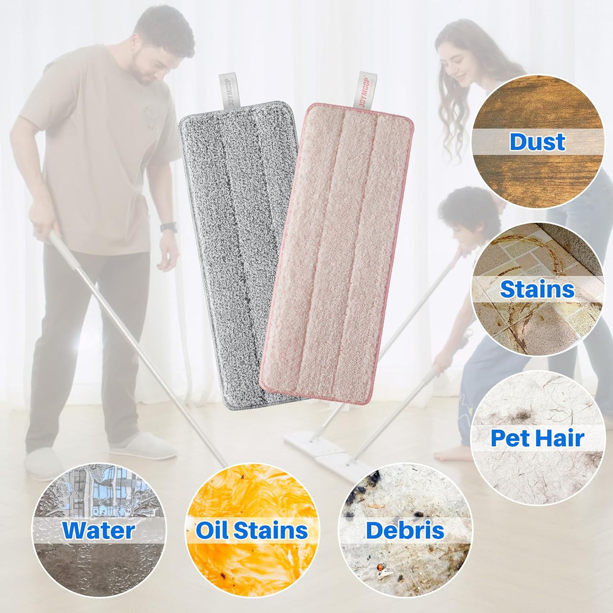 JOYMOOP Mop Replacement Pads, Reusable Microfiber Mop Pads for 13-inch Flat Mop and Mop Bucket Set