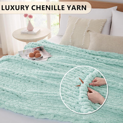 L'AGRATY Chunky Knit Blanket Throw: 60''x80'' Chenille Chunky Knitted Throw Blanket for Bed Couch