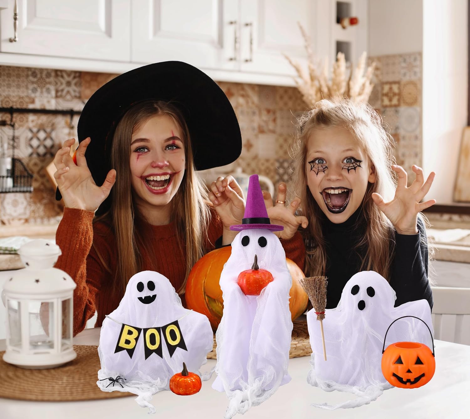 Halloween Decorations - Set of 3 Cute Spooky Ghosts Crafts - Ghost Decorations Indoor Halloween