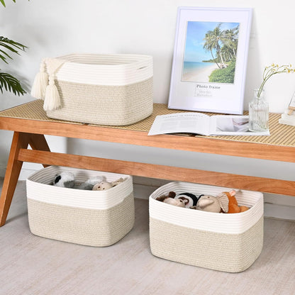 Shelf Baskets for Organizing, Woven Storage Basket for Shelves, Cotton Rope Storage Bins for Toys