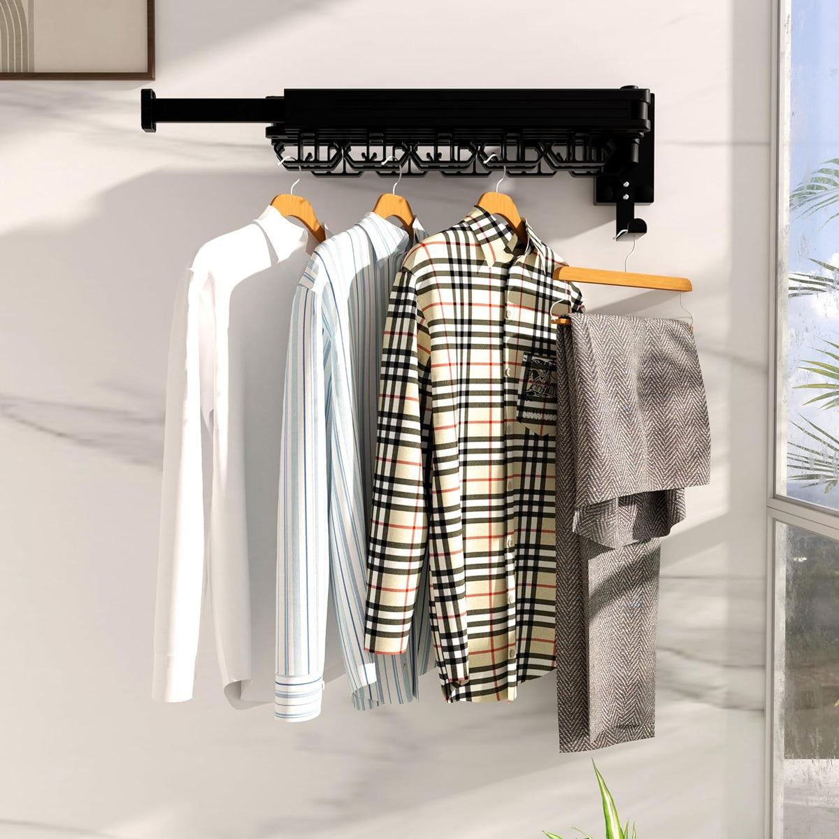 Clothes Drying Rack, Wall Mounted Laundry Drying Rack, Upgrade 3-Fold Foldable Collapsible