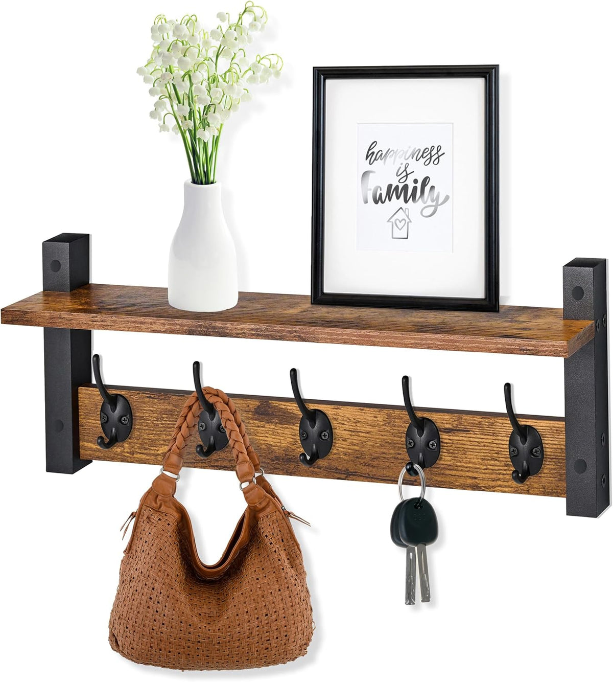 Sorbus Coat Hooks Wall Mount with Shelf – 24 Inch Coat Rack Wall Mount with 5 Heavy Duty Hooks