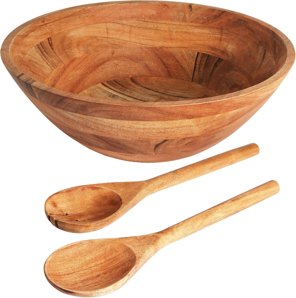 Luxe Designs Wooden Salad Bowl Set - Food Safe & Sustainable Decorative Bowl - Wood Bowl for