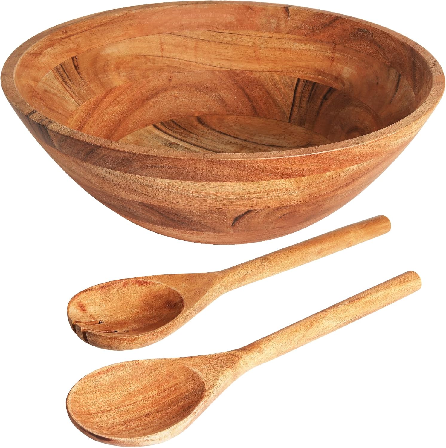 Luxe Designs Wooden Salad Bowl Set - Food Safe & Sustainable Decorative Bowl - Wood Bowl for