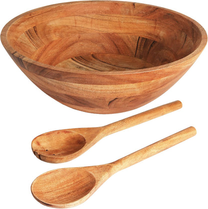 Luxe Designs Wooden Salad Bowl Set - Food Safe & Sustainable Decorative Bowl - Wood Bowl for
