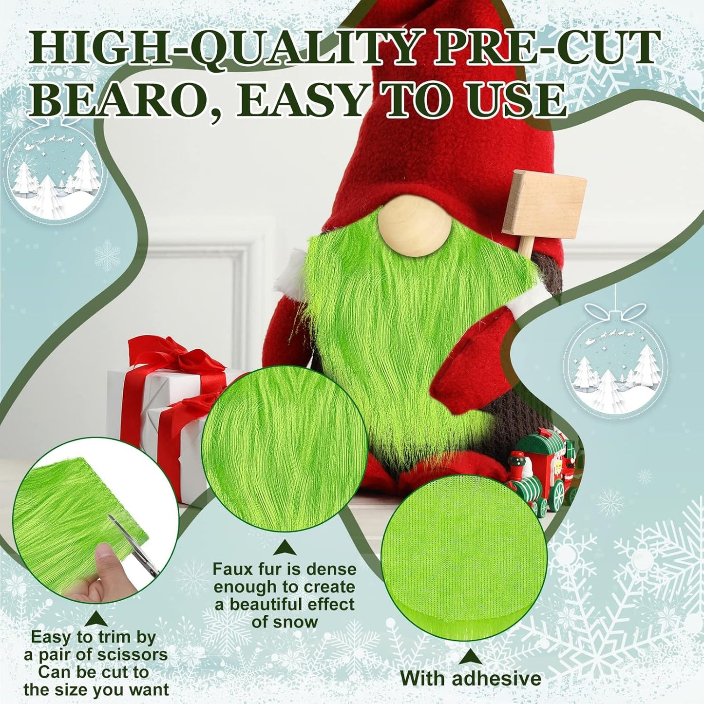 60 Pcs Gnomes Beard Sets Faux Fur Pre Cut Gnomes Beard Foam Cone Foam Handmade Wood Balls for