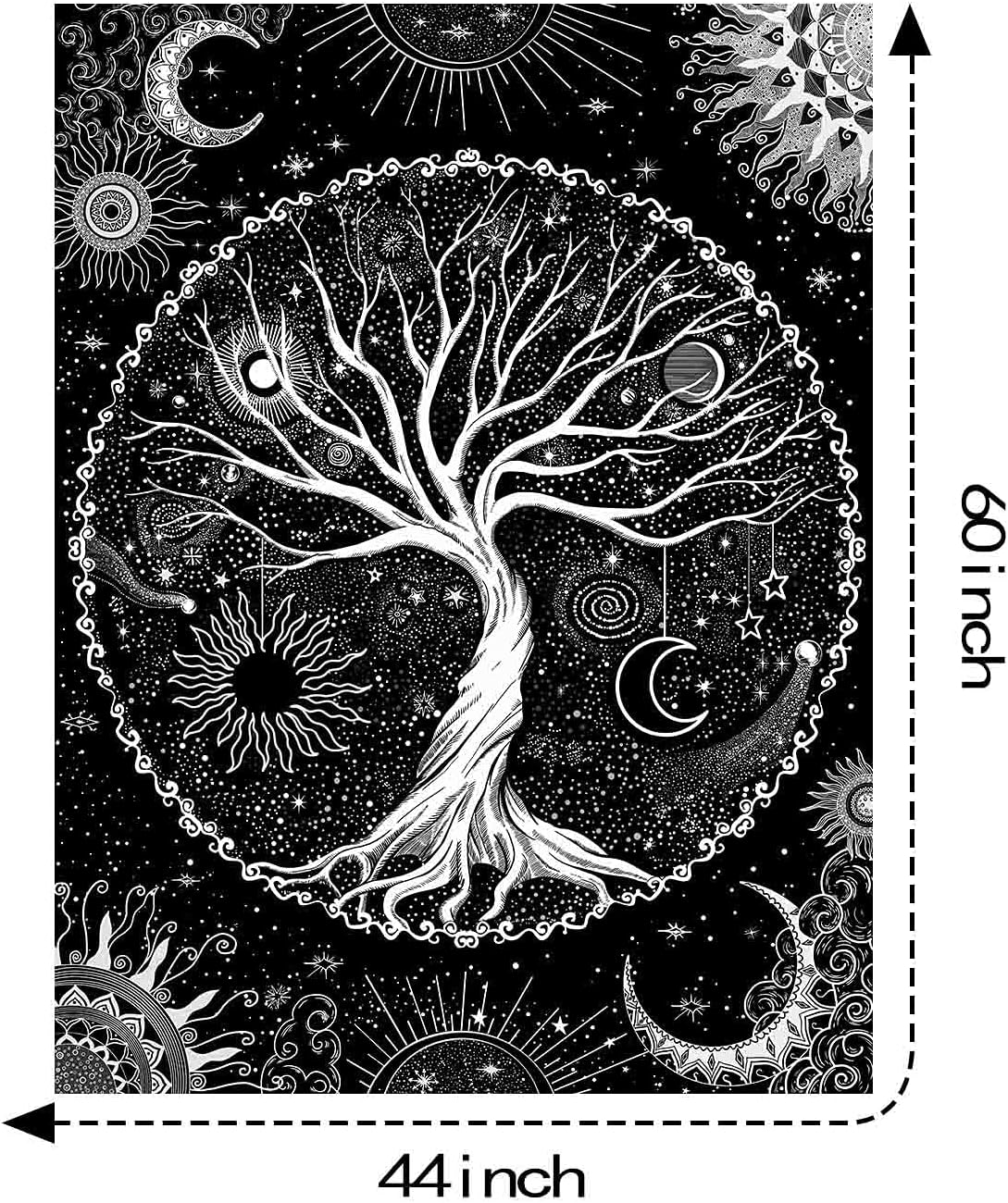 Lunerfex Tree of Life Tapestry Black and White Tapestry Mystical Sun and Moon Tapestries for
