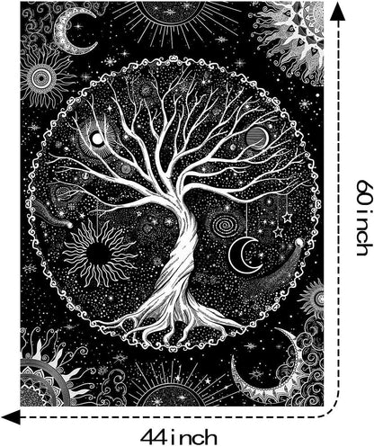 Lunerfex Tree of Life Tapestry Black and White Tapestry Mystical Sun and Moon Tapestries for