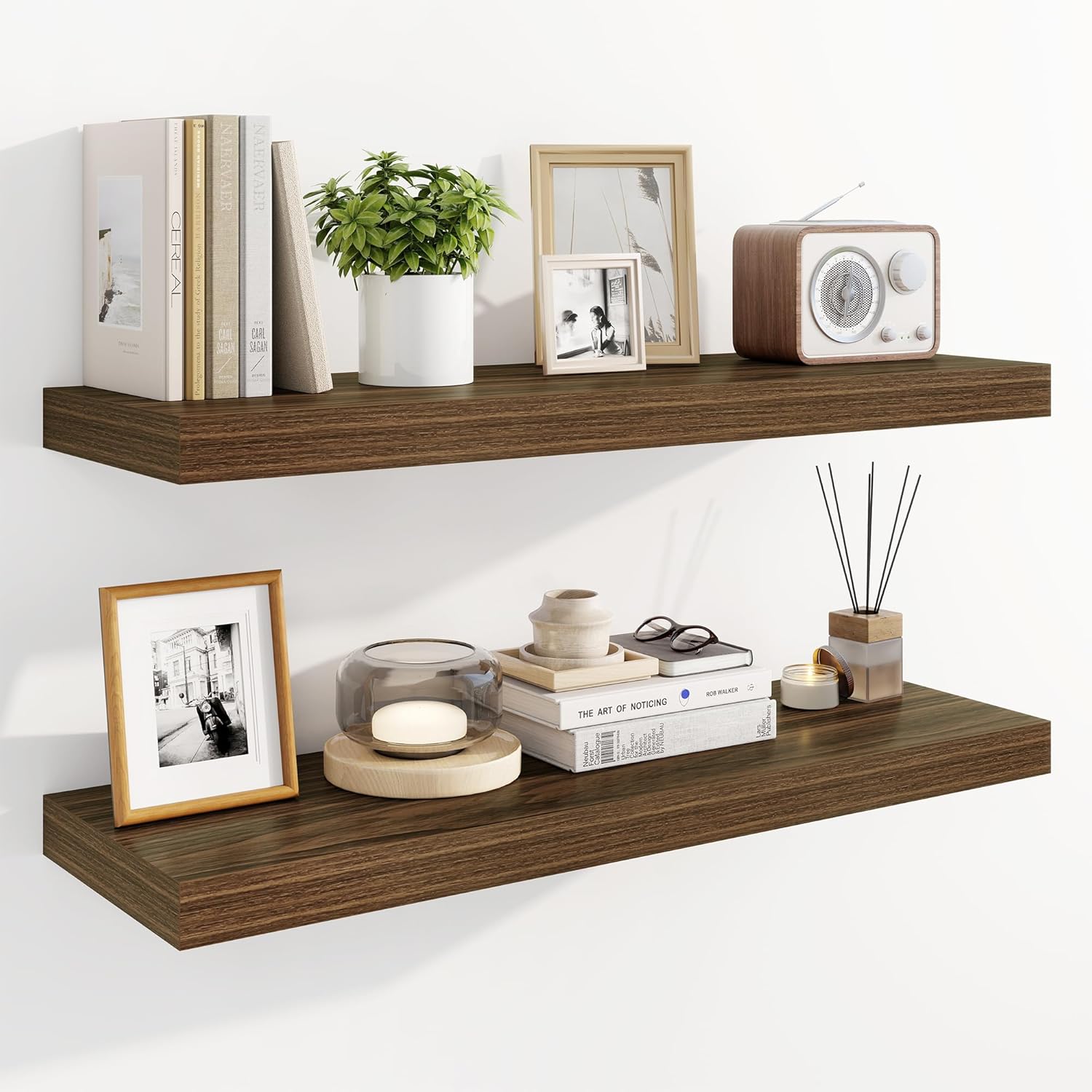 Marsmiles 31.5" Floating Shelves for Wall, Wooden Shelves with Invisible Brackets Set of 2, Rustic