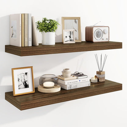Marsmiles 31.5" Floating Shelves for Wall, Wooden Shelves with Invisible Brackets Set of 2, Rustic