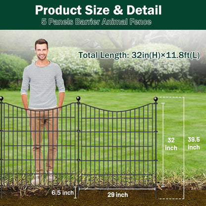 5 Panels No Dig Dog Fence Outdoor for Yard, 32 in(H) X 12 ft(L) Decorative Tall Garden Fence Animal