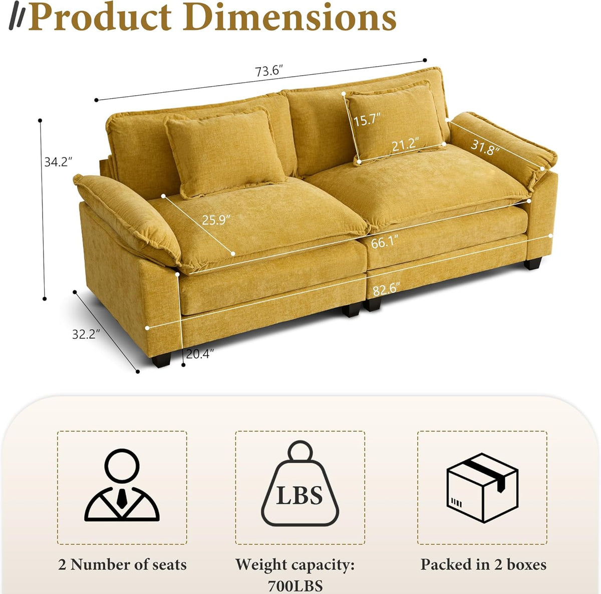 URRED Modular Sectional Sofa Comfy Cloud Couch, Modern Chenille Loveseat Sofa Sleeper Deep Seat