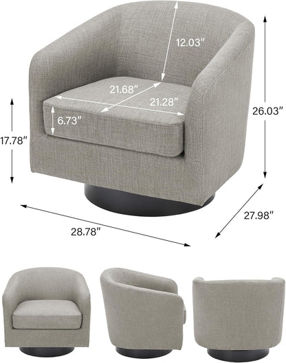 Swivel Barrel Accent Chair, Modern Round Linen Arm Chair for Living Room, Bedroom, Comfy Club