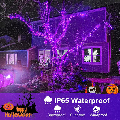 Purple Halloween Lights, 66FT 200 LED Halloween Lights Outdoor with 8 Modes Waterproof, Connectable