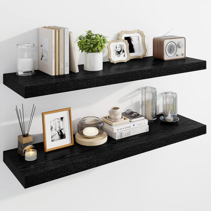 Marsmiles 39" Floating Shelves for Wall, Wooden Shelves with Invisible Brackets Set of 2, Rustic