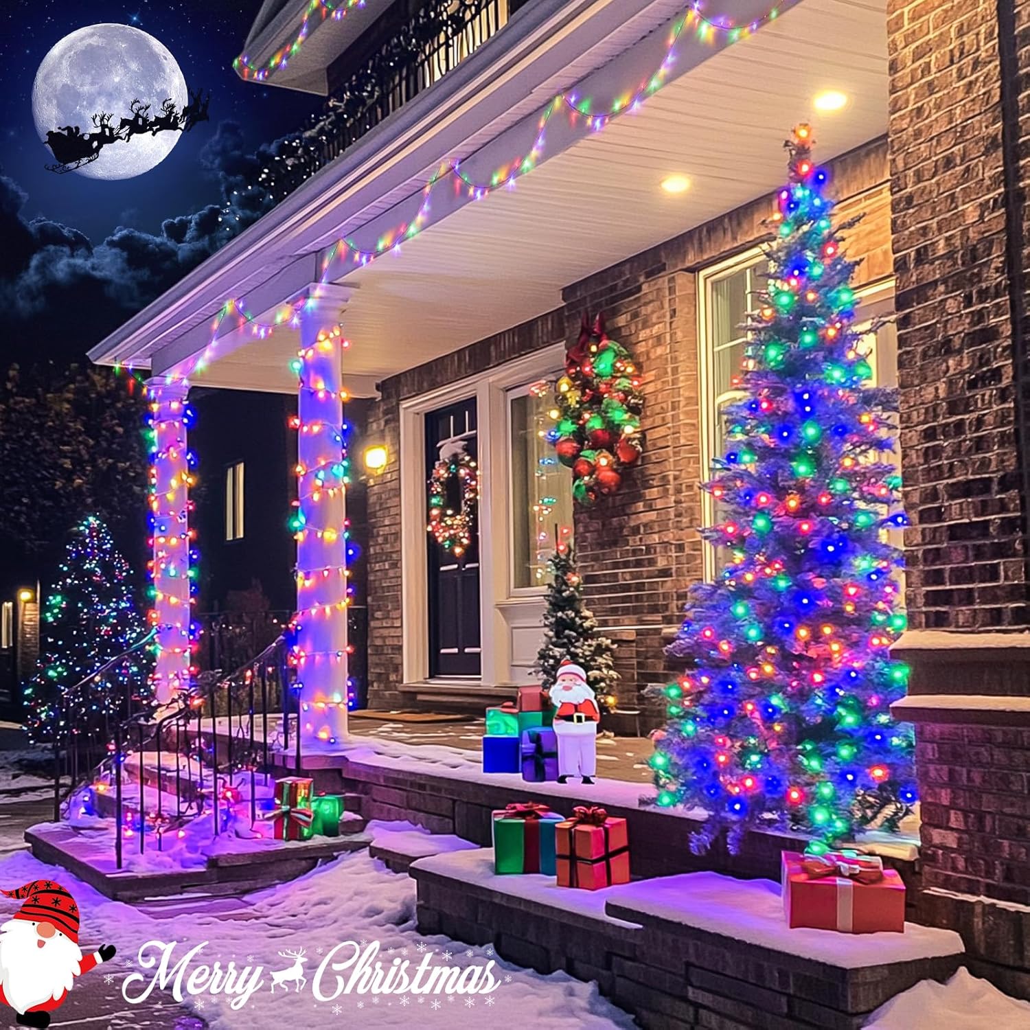 JMEXSUSS Connectable 100 LED Multicolor Christmas Lights for Tree, 8 Modes Indoor Outdoor Clear