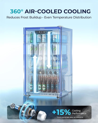 EUHOMY Beverage Refrigerator and Cooler, 128 Can Mini fridge with Glass Door, Small Refrigerator