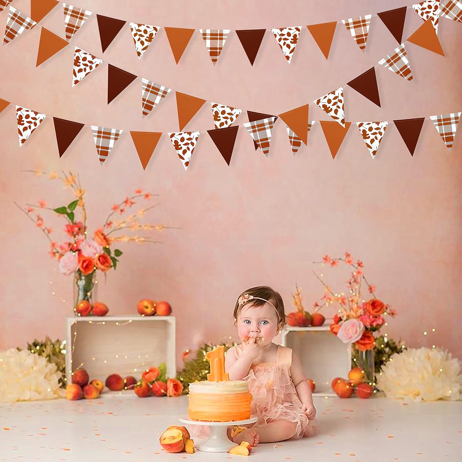 pinkblume Fall Party Decorations Maple Leaf Pennant Banner Triangle Hanging Flag Bunting for Autumn
