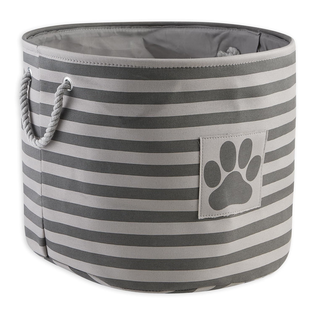 Bone Dry Pet Storage Collection Striped Paw Patch Bin, Large Round, Gray