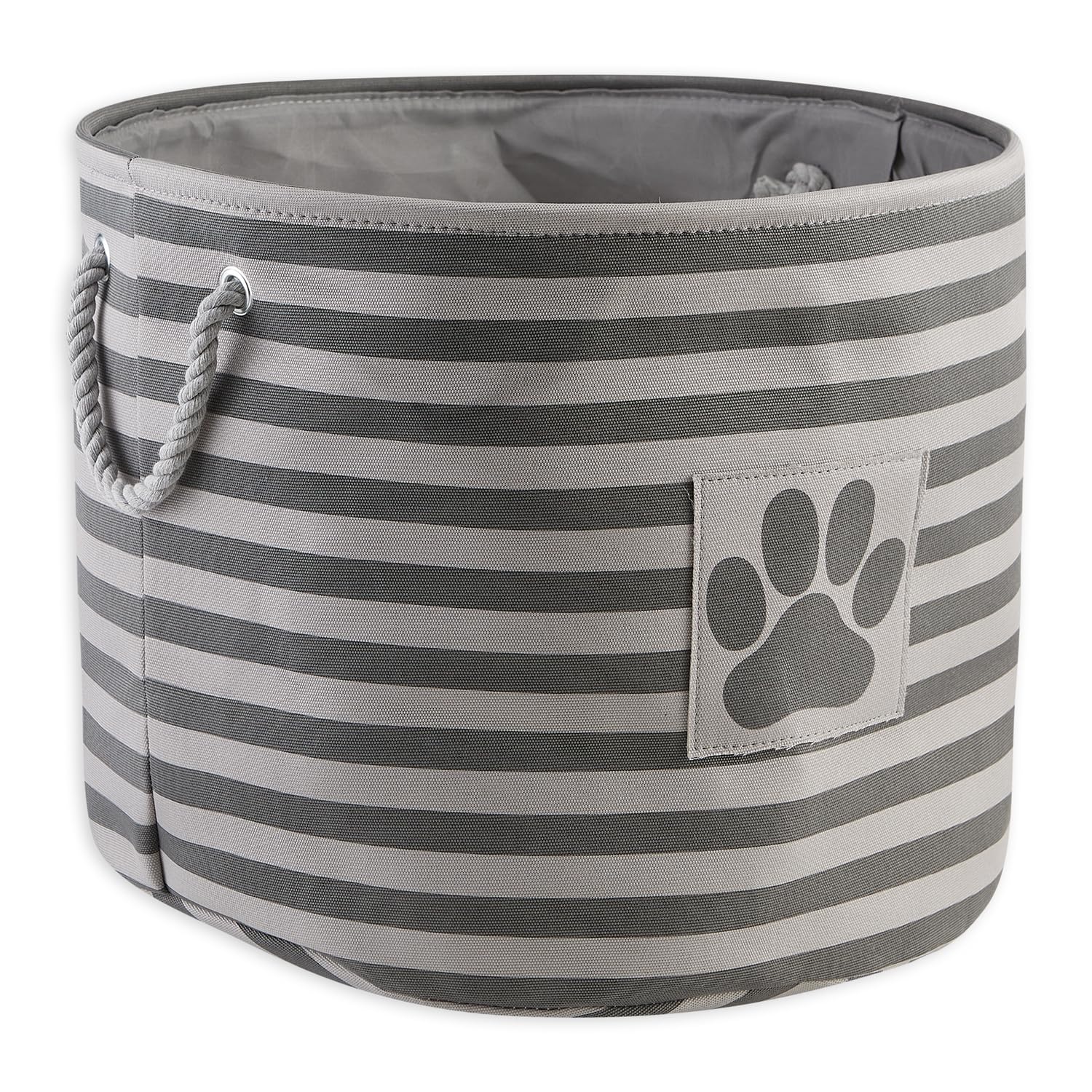 Bone Dry Pet Storage Collection Striped Paw Patch Bin, Large Round, Gray