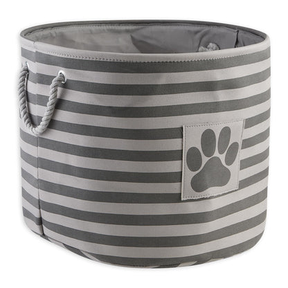 Bone Dry Pet Storage Collection Striped Paw Patch Bin, Large Round, Gray