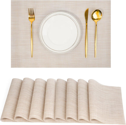 Placemats Set of 8，Non-Slip PVC Weave Table Mats Easy to Clean，Heat Resistant Place Mats for