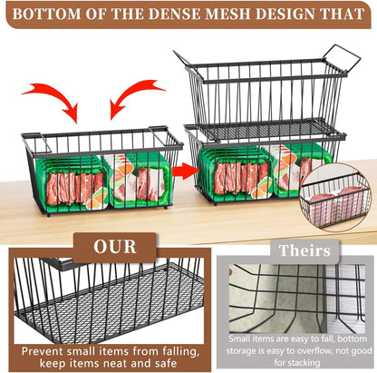 Freezer Organizer Bins，Upgraded Bottom Leak-Proof net，4 Pack，Encryption and Hardening ，Deep Freezer