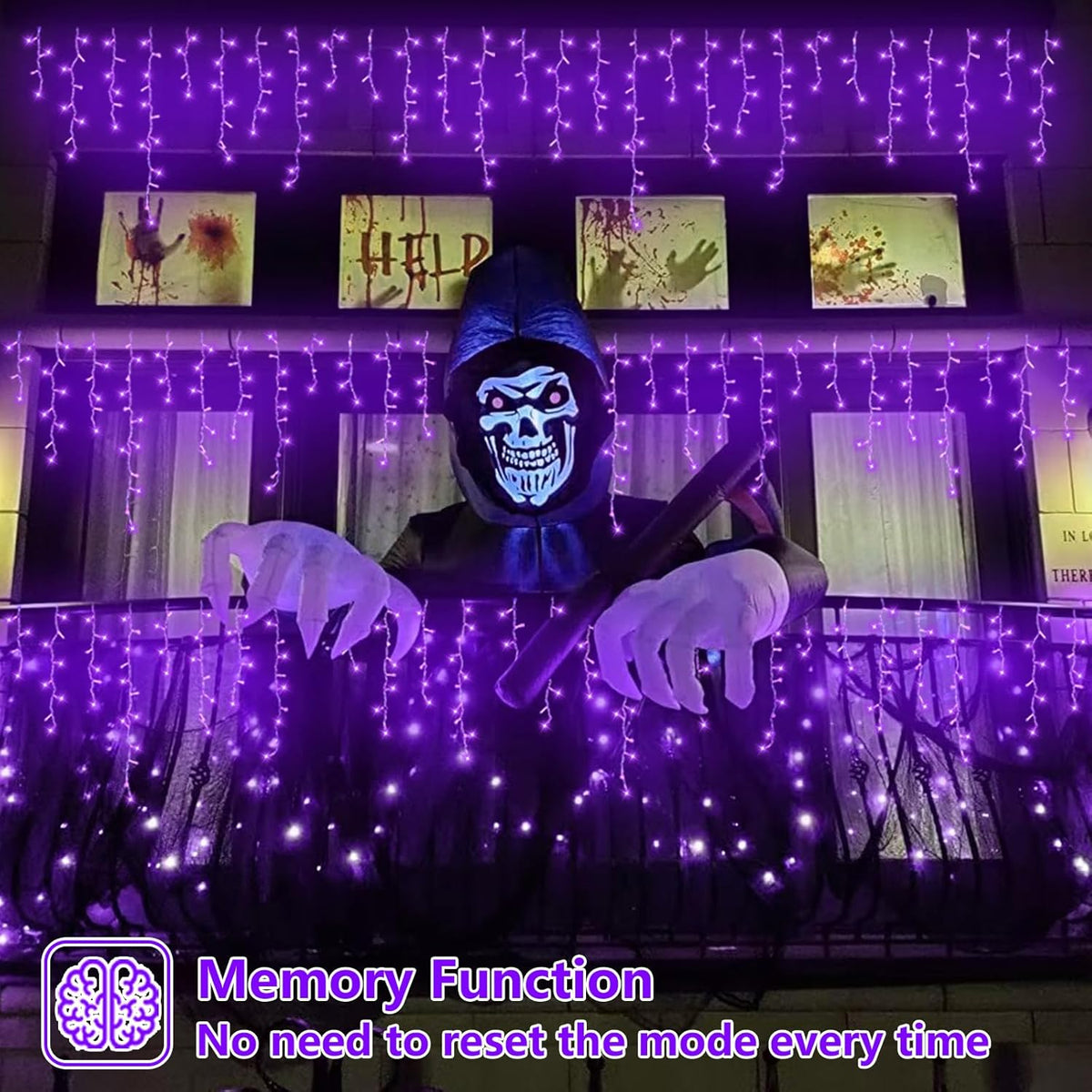 YEGUO 33ft 400 LED Purple Icicle Halloween Lights Outdoor Waterproof, 80 Drops Icicle Light