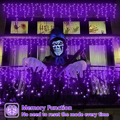 YEGUO 33ft 400 LED Purple Icicle Halloween Lights Outdoor Waterproof, 80 Drops Icicle Light