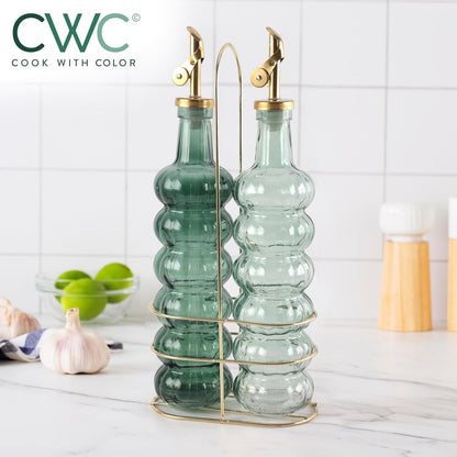 COOK WITH COLOR Glass Olive Oil Bottle Dispenser - 2 Pack- 17oz Oil and Vinegar Cruet - Olive Oil