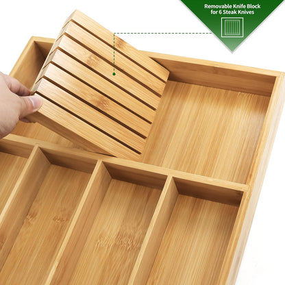VaeFae Bamboo Silverware Organizer (Non-expandable), Utensil Holder for Drawer, Wooden Cutlery Tray