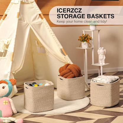 11 Inch Cube Storage Bins, Storage Cube Organizer Bins, Woven Cotton Rope Baskets for Storage