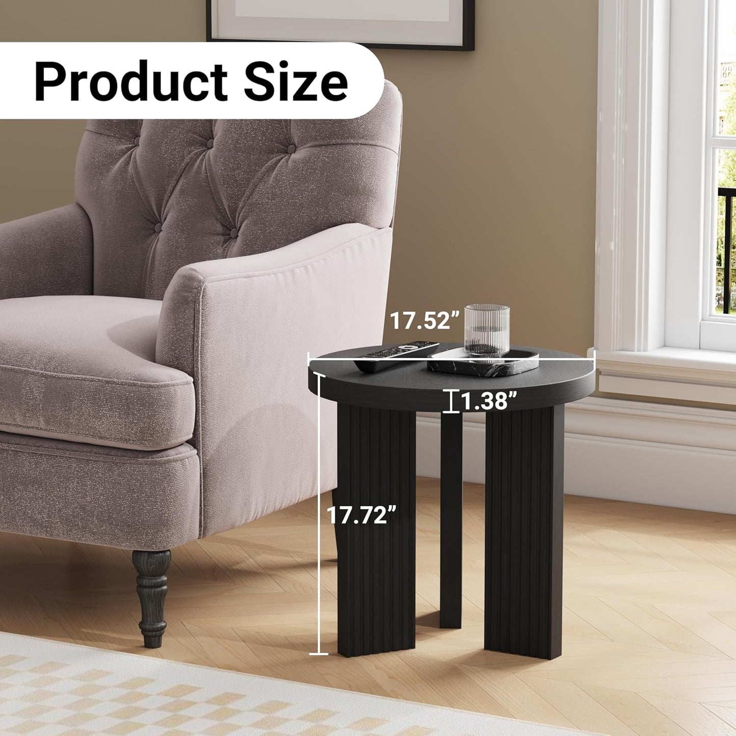 Small Round Side Table, 17.52" Coffee Table with Smooth Thick Mesa, Circle End Table with X Shaped