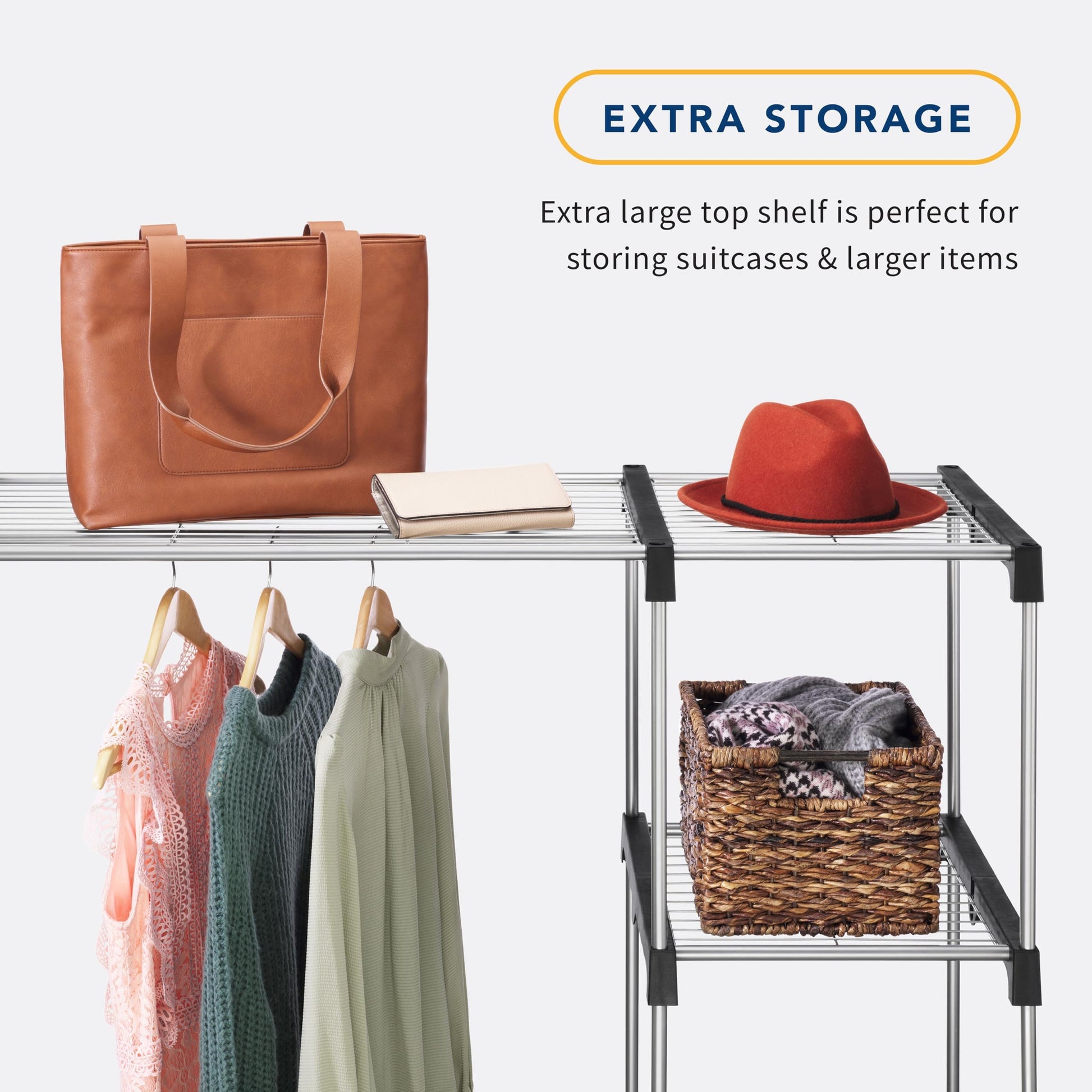 Whitmor Metal Hanging Closet Organizer, Clothes Rack for Hanging Clothes, Double Rod Closet, Metal