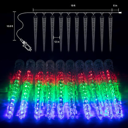 Christmas Meteor Shower Icicle Lights Outdoor, 19.8Ft With 20 Large Tube 480 LED Dropping Effect