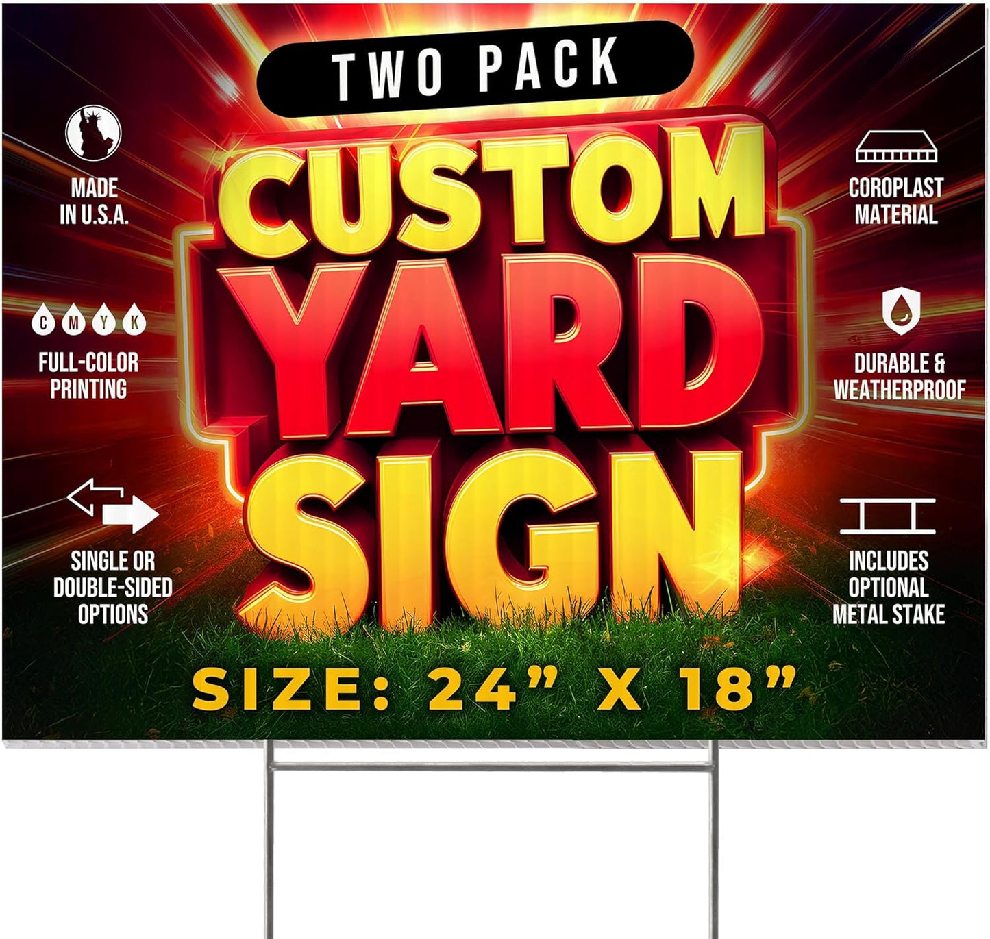 2 Pack 24"x18" Custom Yard Signs with Stakes, Personalized Yard Signs for Outdoors, Customized Full