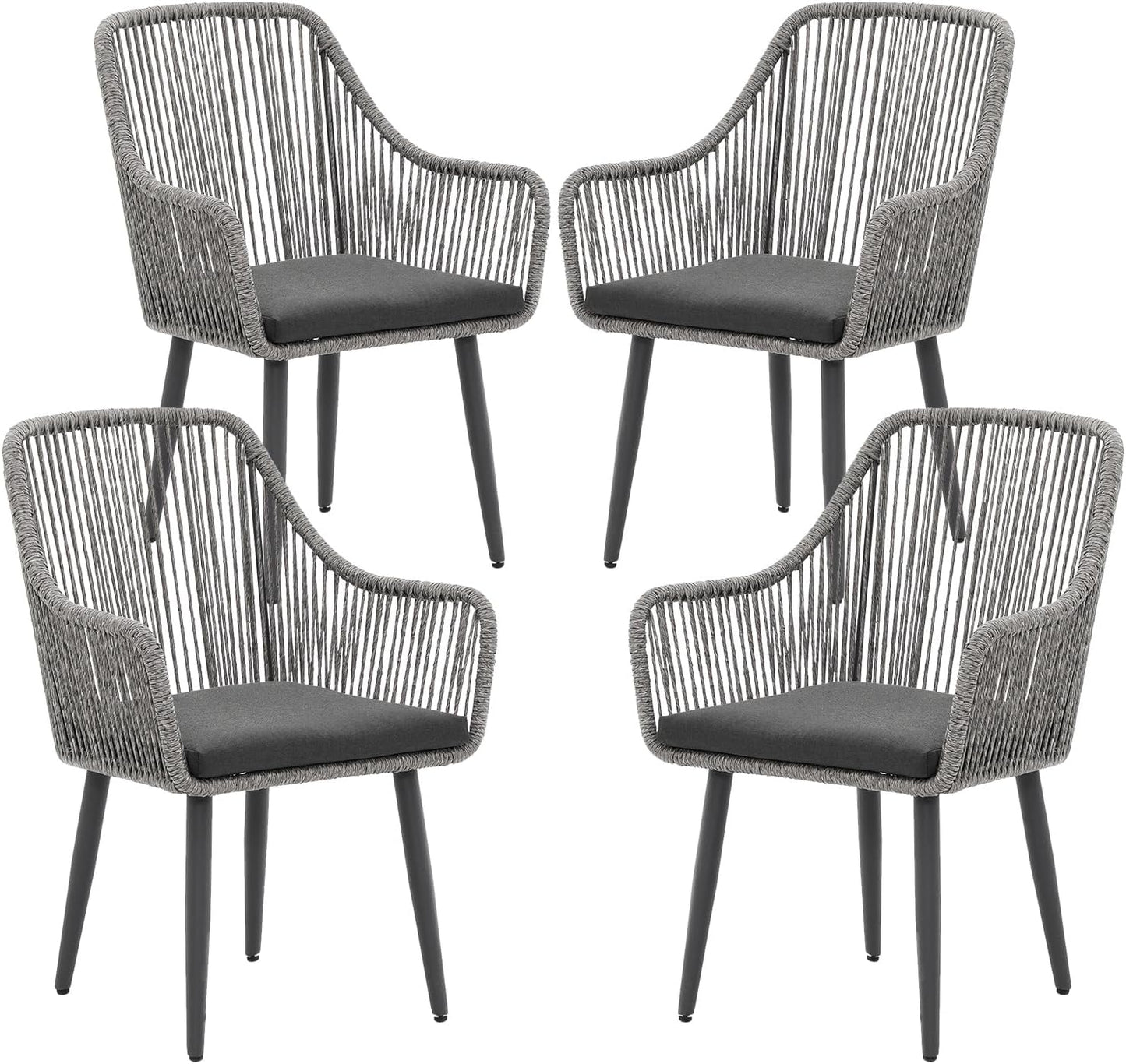Patiorama Outdoor Dining Chairs, Patio Dining Chair Set of 4, All-Weather Woven Rope Rattan Chairs