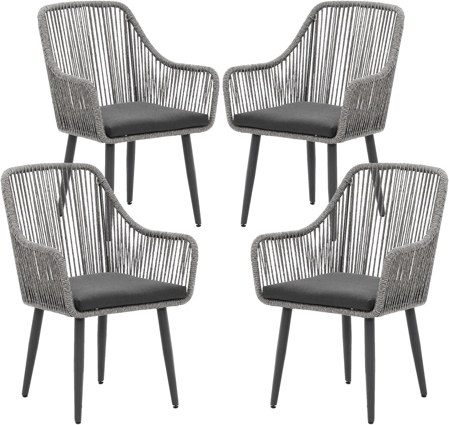 Patiorama Outdoor Dining Chairs, Patio Dining Chair Set of 4, All-Weather Woven Rope Rattan Chairs