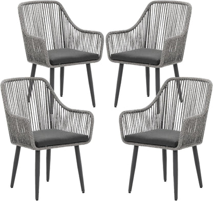 Patiorama Outdoor Dining Chairs, Patio Dining Chair Set of 4, All-Weather Woven Rope Rattan Chairs