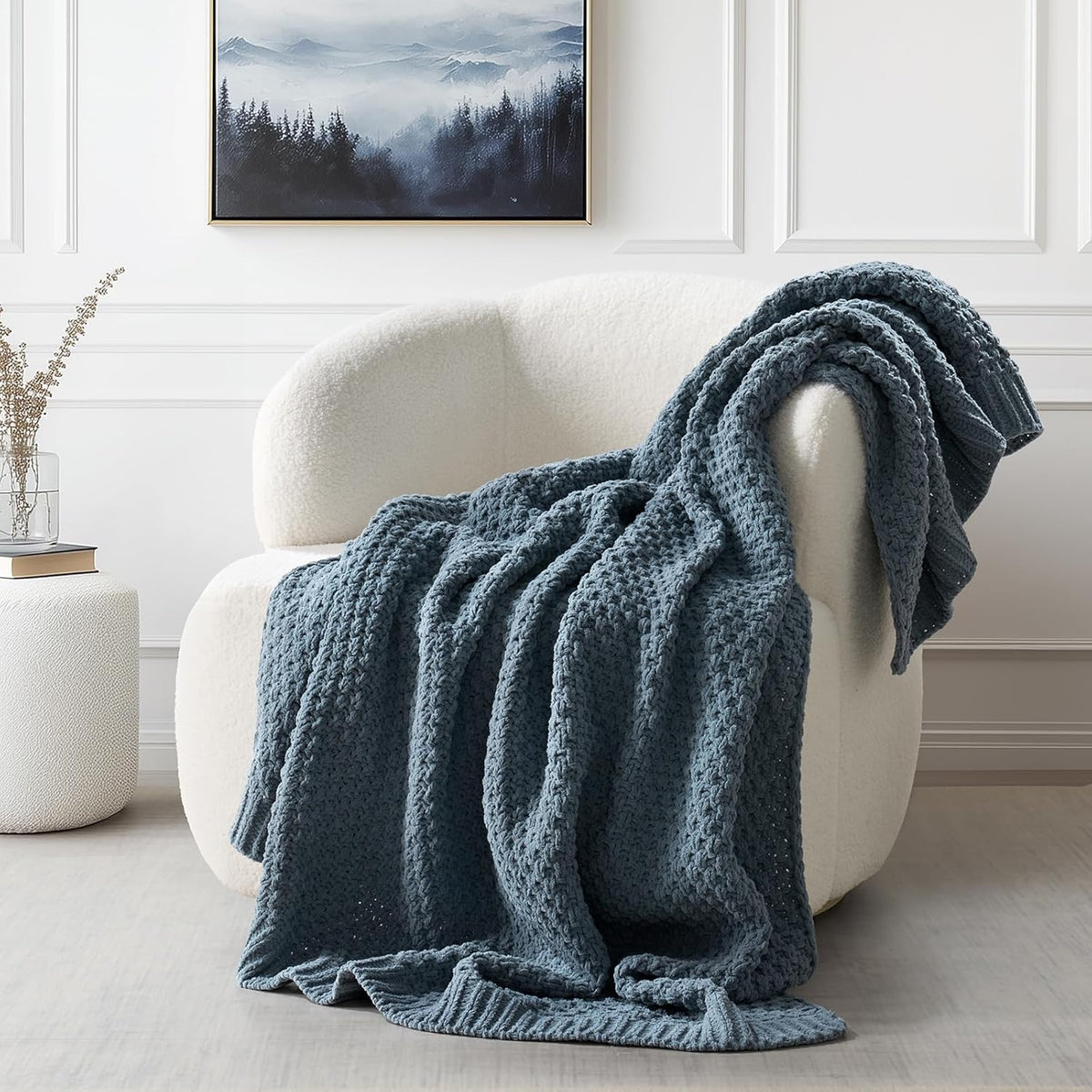 Chunky Chenille Knit Throw Blanket for Couch, Soft Luxurious Moss Stitch Blankets for Bed, Cozy