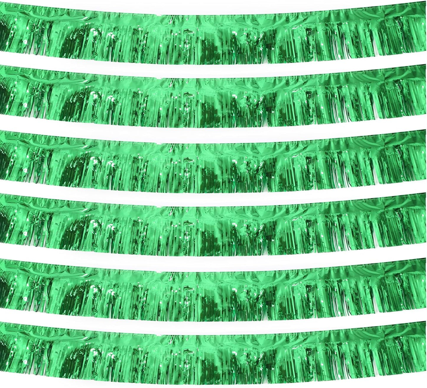 Green Foil Fringe Garland 10FT 6packs, Metallic Foil Tinsel Fringe Banners for Parade Float