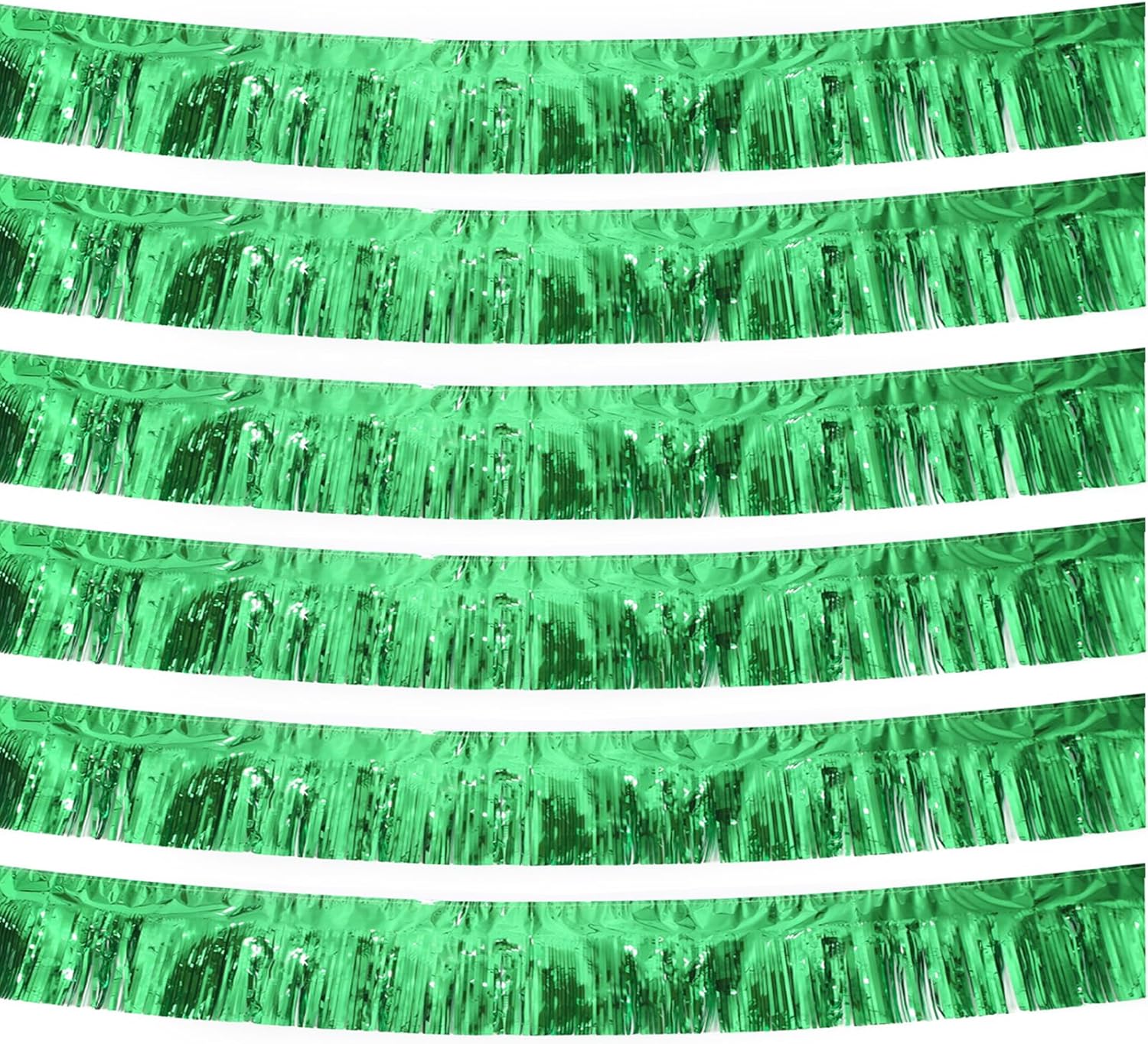Green Foil Fringe Garland 10FT 6packs, Metallic Foil Tinsel Fringe Banners for Parade Float