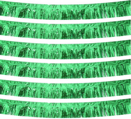 Green Foil Fringe Garland 10FT 6packs, Metallic Foil Tinsel Fringe Banners for Parade Float