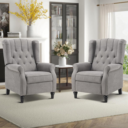 EBELLO 2 Pcs Pushback Recliner Chairs, Fabric Armchair Push Back Recliner with Rivet Decoration