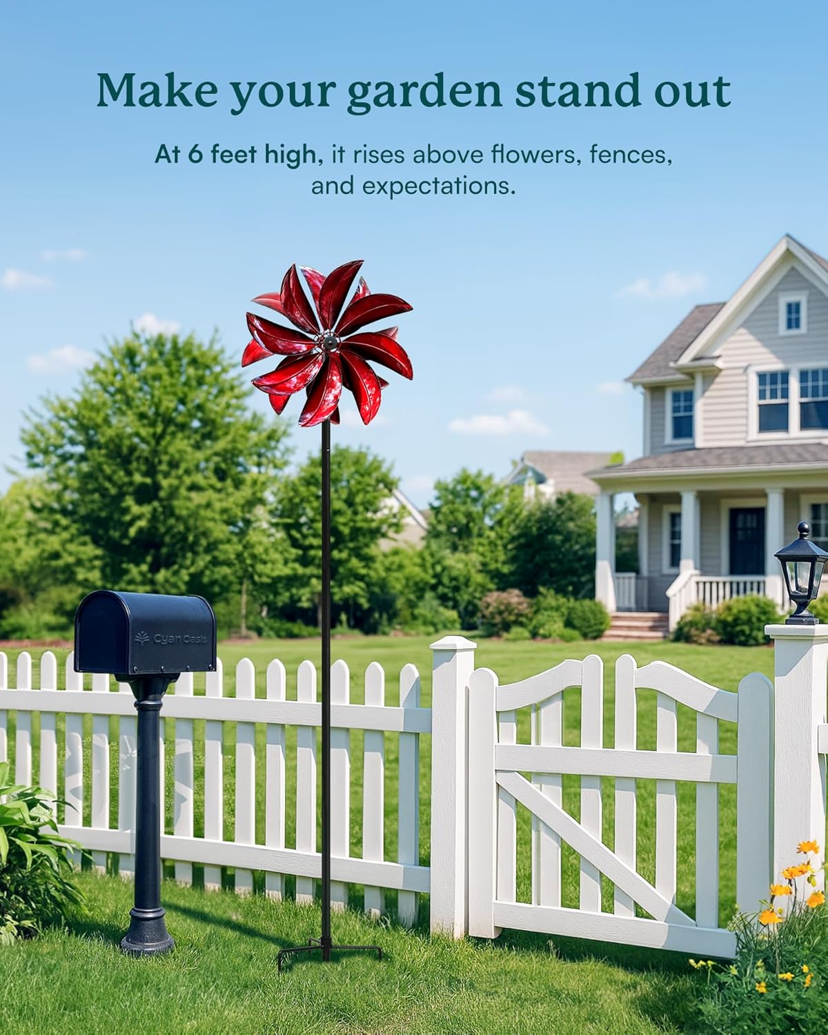 Wind Spinners Outdoor - Red Metal Windmill with Stake for Yard and Garden, Kinetic Wind Sculptures
