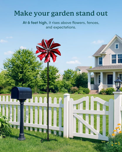 Wind Spinners Outdoor - Red Metal Windmill with Stake for Yard and Garden, Kinetic Wind Sculptures