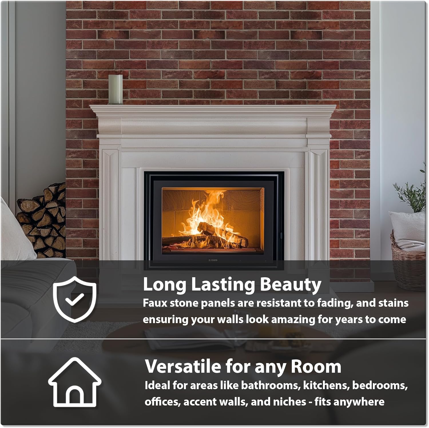CONCORD WALLCOVERINGS ™ Retro-Art 3D Faux Brick Wall Panels - Pack of 10, 17.5" x 23.75", Red PVC