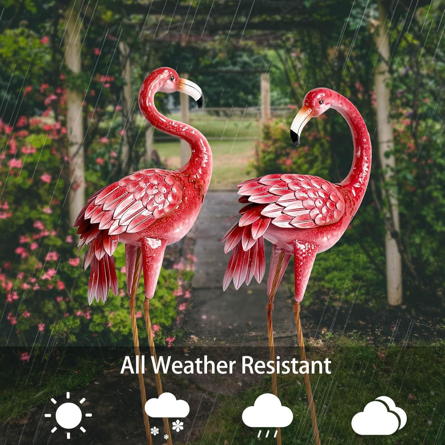 Kircust Flamingo Garden Statues and Sculptures, Metal Birds Yard Art Outdoor Statue, Large Pink