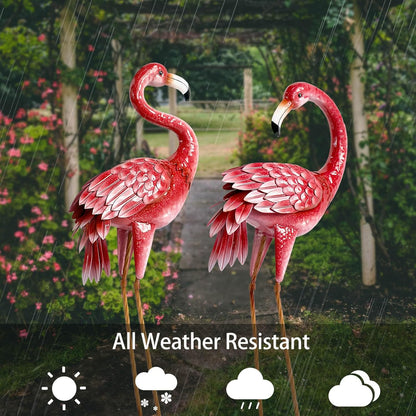 Kircust Flamingo Garden Statues and Sculptures, Metal Birds Yard Art Outdoor Statue, Large Pink